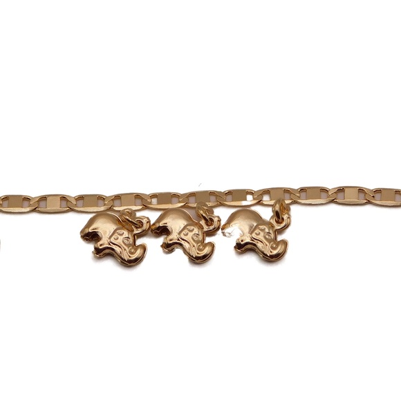 Gold Elephant Charm Bracelet - Size 7.5" - Picture 2 of 4